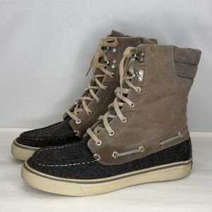 Sperry Top Sider Corduroy Bootie Gray Lace Up Moc Toe Ankle Sneaker Shoes Sz 6.5